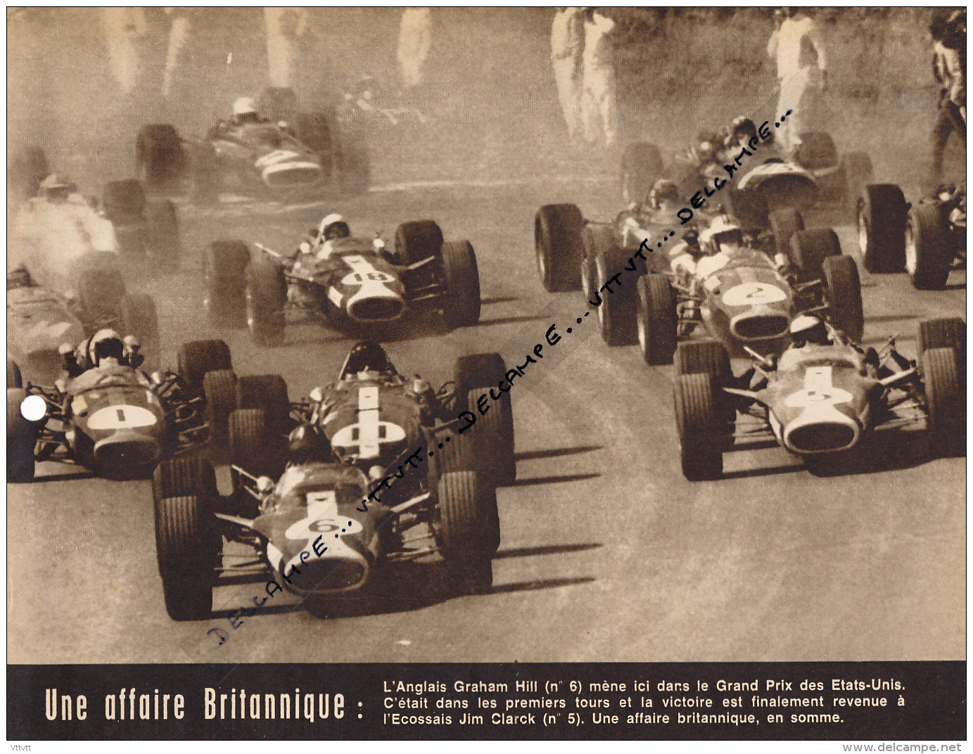 AUTOMOBILE, F1 : PHOTO, GRAND PRIX DES ETATS-UNIS, WATKINS GLEN, GRAHAM HILL, JIM CLARK, LOTUS, COUPURE REVUE (1967) - Collections