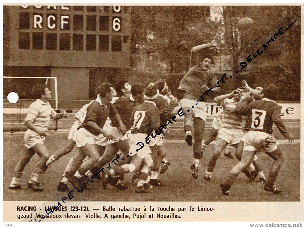 RUGBY : RACING-LIMOGES, COLOMBES, CHAMPIONNAT DE FRANCE,  MASSALOUX, VIOLLE, PUJOL, NOUAILLES, COUPURE REVUE (1967) - Collections