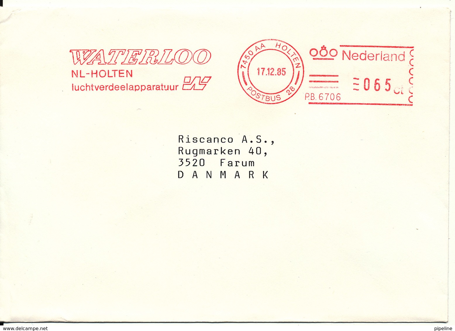 Netherlands Cover With Meter Cancel Holten 17-12-1985 Sent To Denmark - Covers & Documents