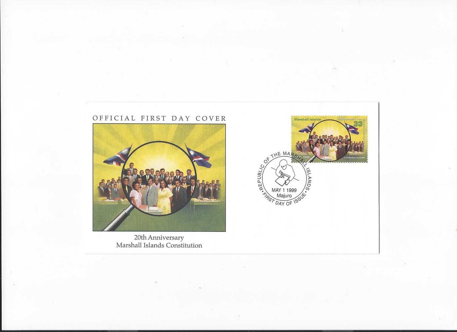 Marshall Islands, FDC, 1999, 20th Anniversary Marshall Islands Constitution, Open Klep - Marshall Islands