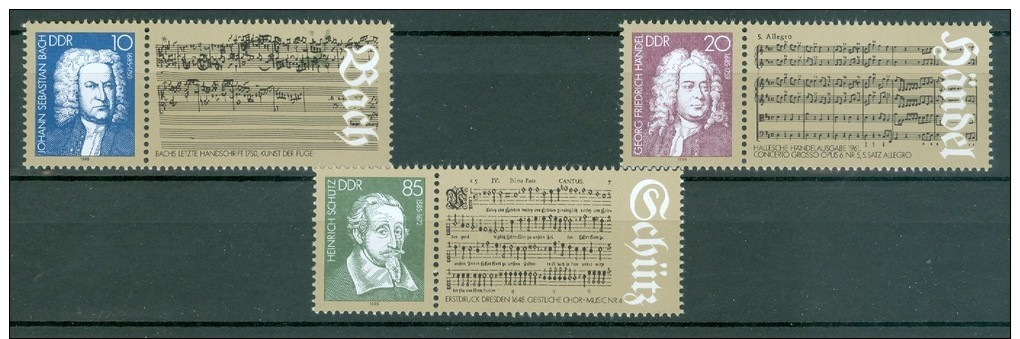 DDR - Komplettsatz Mi-Nr. 2931 - 2933 - 300. Geburtstag Johann Sebastin Bach Und Georg Friedrich Händel Postfrisch - Musica