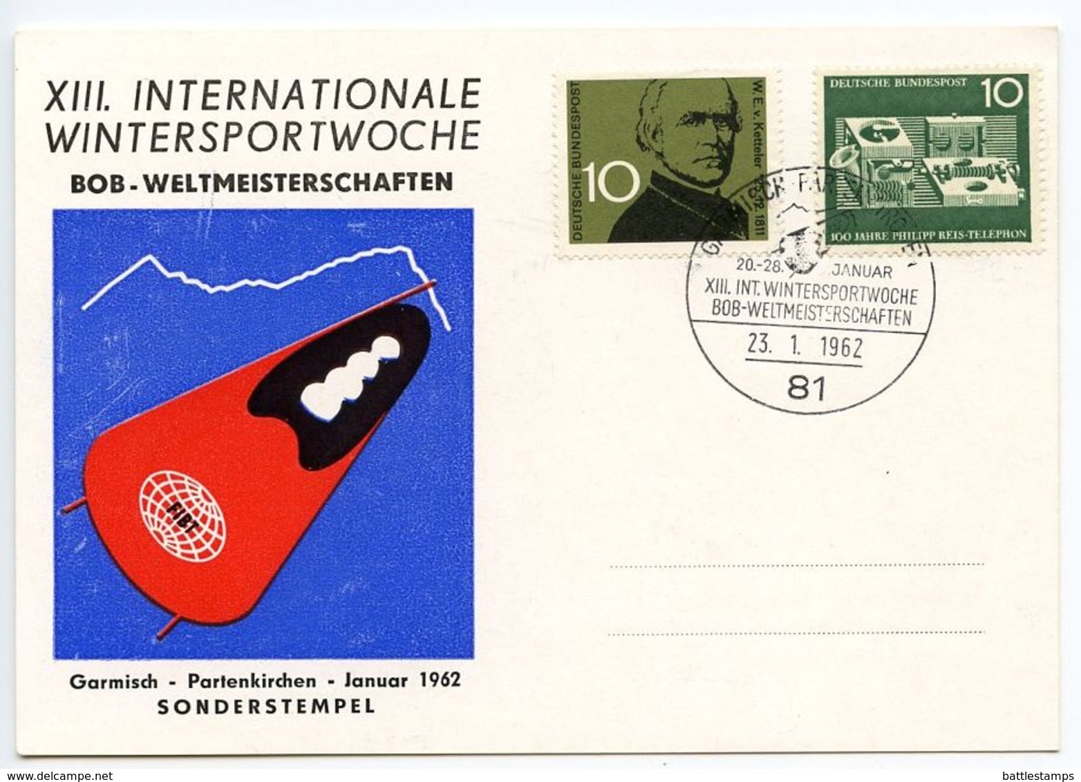 Germany, West 1962 Garmisch-Partenkirchen 13th Bobsled World Championships Card - Brieven En Documenten