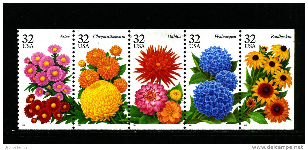 UNITED STATES/USA - 1995  FLOWERS  STRIP EX BOOKLET  MINT NH - Nuovi