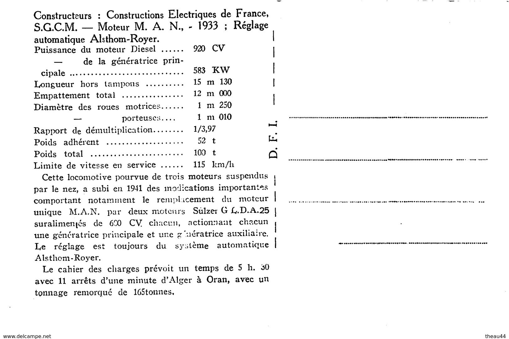 ALGERIE  -  Les Locomotives Diesel-Electriques  - Prototype Du P.L.M. Algérien  - Train , Chemin De Fer - Matériel