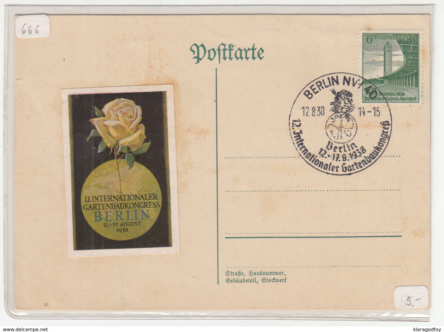 Germany, 12. Internationaler Gartenbaukongres Special Berlin 1938 Pmk And Postkarte B180710 - Briefe U. Dokumente