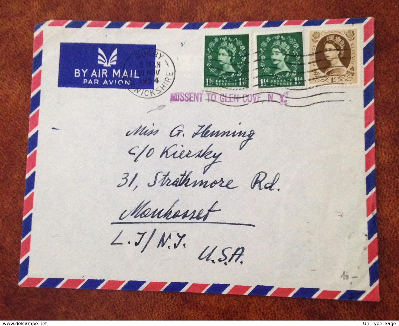 GB - United Kingdom - Cover To USA - MISSENT TO GLEN COVE N.Y. - (W1060) - Lettres & Documents