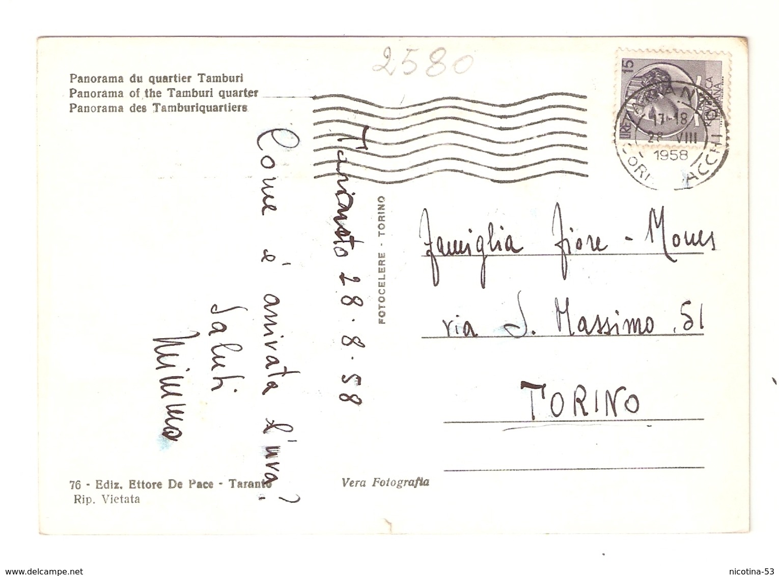 CT--02580--  TARANTO - PANORAMA RIONE TAMBURI - NAVI AGLI ORMEGGI - VIAGGIATA 1958 - Taranto