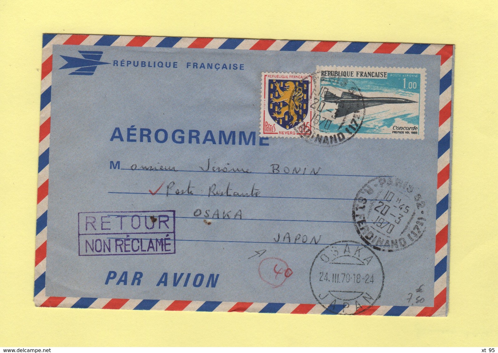 Aerogramme Concorde - Destination Japon - Paris - 1970 - 1961-....