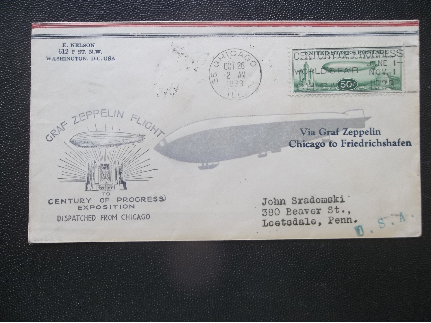 USA: 1933 50c. Graf Zeppelin Air Cover To Loetsdale, Penn, USA (#YE3) - Lettres & Documents