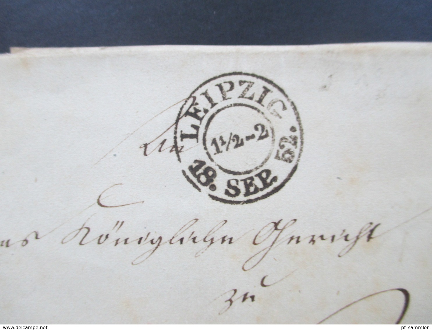 AD 1852 Sachsen Stempel K2 Leipzig 18. Sep. 52 Rotstift / Bartaxe - Sachsen