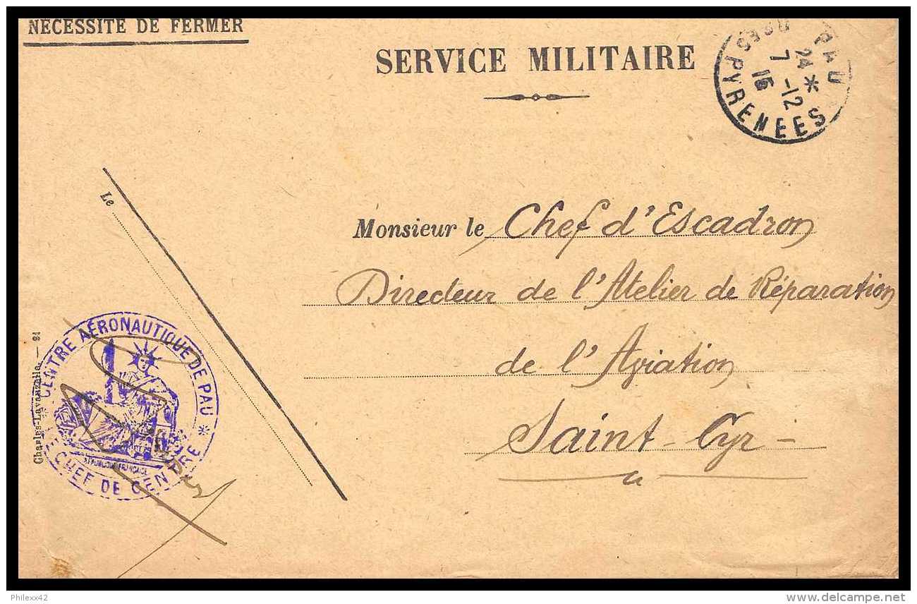 42139/ Lettre Cover Aviation Militaire Centre Aeronautique De Pau 1915 Pour St Cyr Guerre 1914/1918 War - Guerre De 1914-18