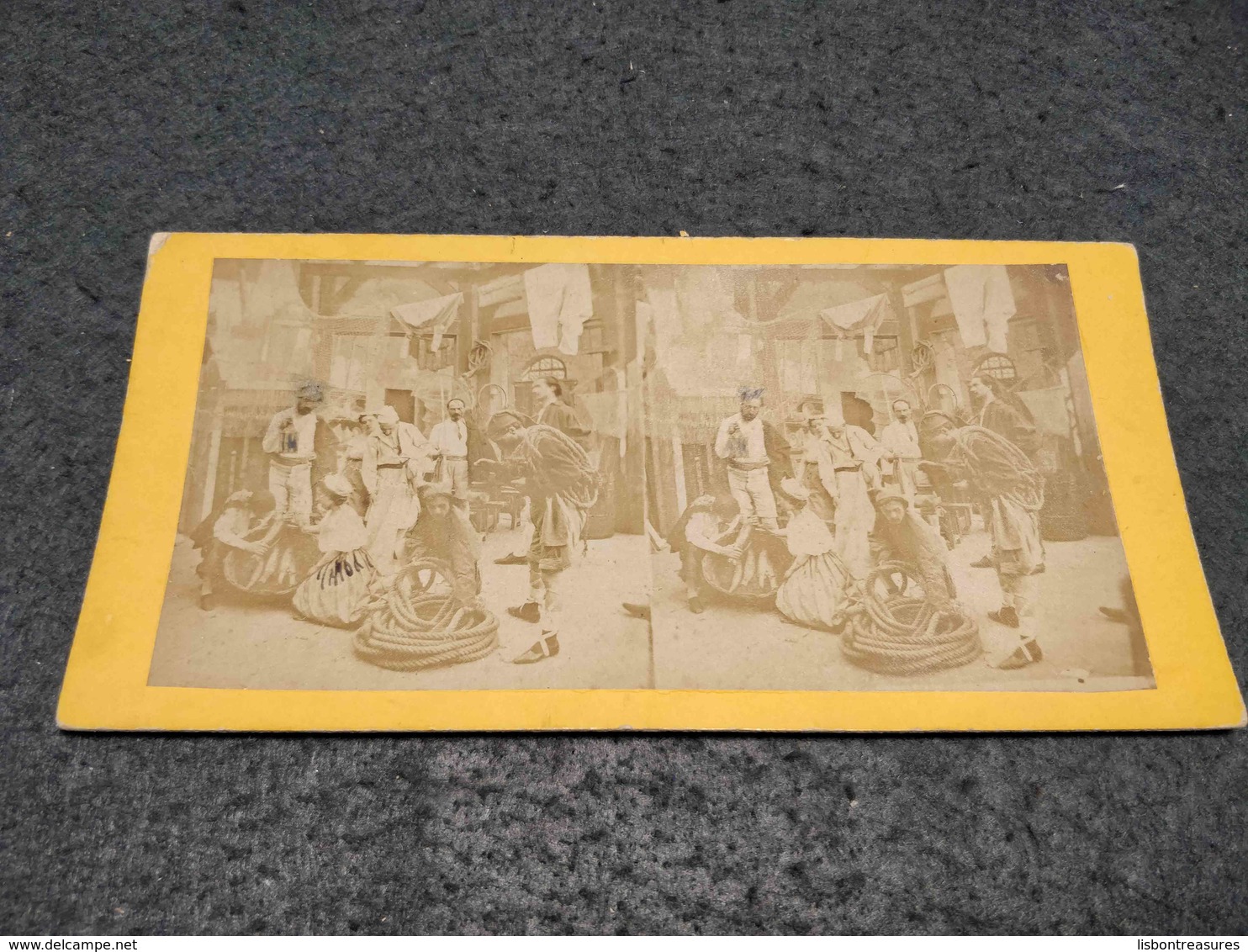 ANTIQUE STEREOSCOPIC REAL PHOTO FISHERMANS AND FISH SELLERS - Visores Estereoscópicos