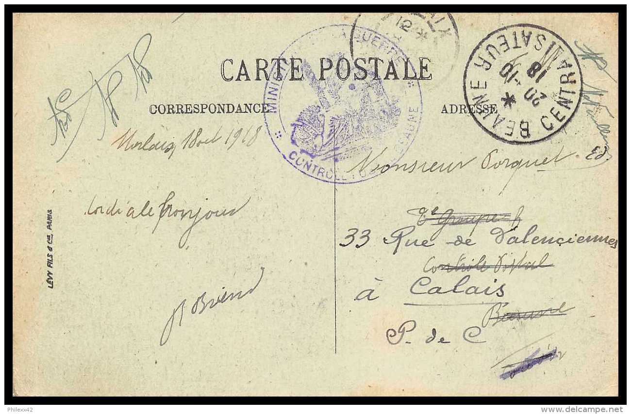 42857 Beaune Centralisateur 1918 Controlé Carte Postale (postcard) Carantec Chateau Guerre 1914/1918 War Ww1 - Guerra De 1914-18