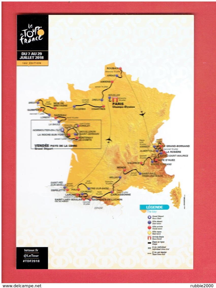 CYCLISME LE TOUR DE FRANCE 2018 CARTE EN TRES BON ETAT - Ciclismo