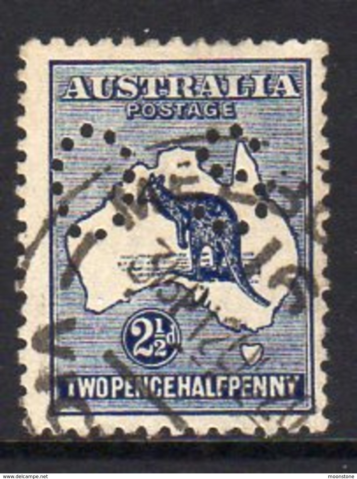 Australia 1915-28 2½d Deep Blue 'Roo Official, Wmk. 6, Punctured OS, Used (SG O44) - Dienstmarken