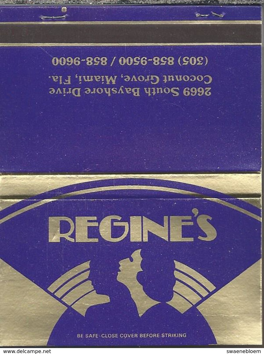 Matchbook.- REGINE'S. SOUTH BAYSHORE DRIVE COCONUT GROVE, MIAMI, Fla. Pochette D'Allumettes. Lucifermapje - Zündholzschachteln