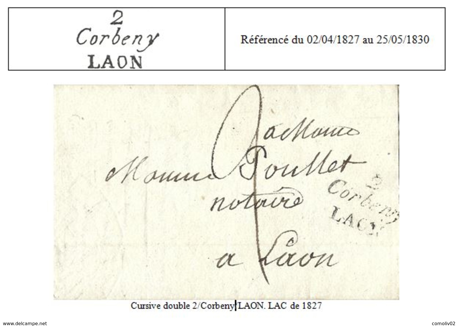 Aisne - Anizy Pour Laon. Cursive Double 2/Corbeny/LAON. 1827. Cote 600€ - 1801-1848: Précurseurs XIX