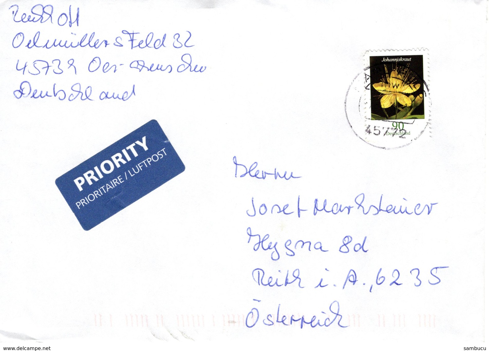 Auslands - Brief Von 45772 Marl - Hüls Mit 90 Cent Blumen Johanniskraut 2018 - Briefe U. Dokumente