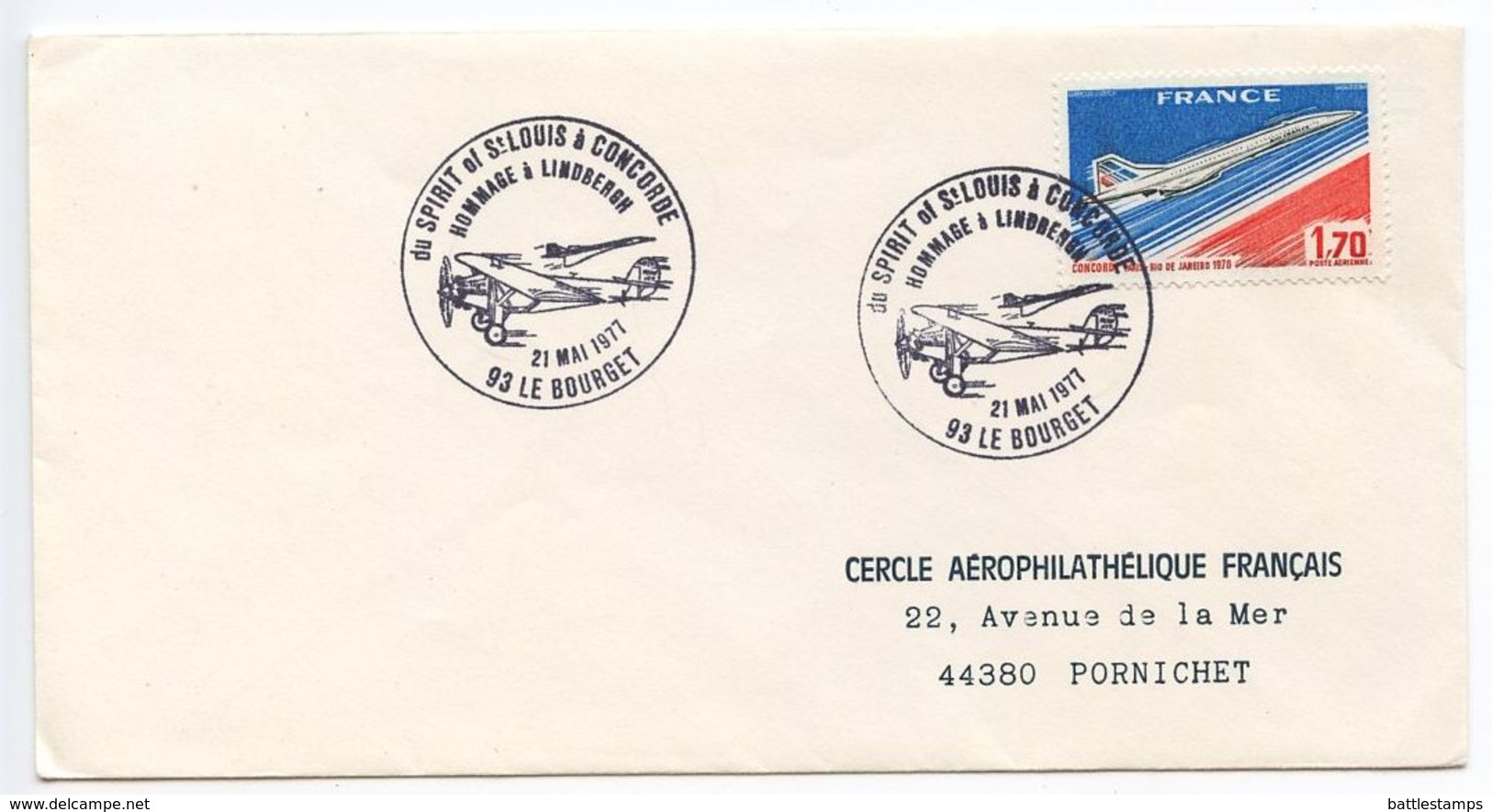 France 1977 Le Bourget, Hommage To Lindbergh & Spirit Of St. Louis Cover - Commemorative Postmarks
