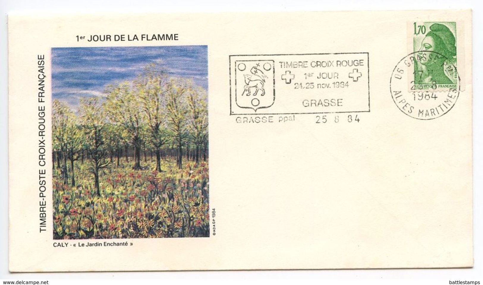 France 1984 Grasse Cover, Timbre Croix Rouge 1er Jour De La Flamme - Commemorative Postmarks