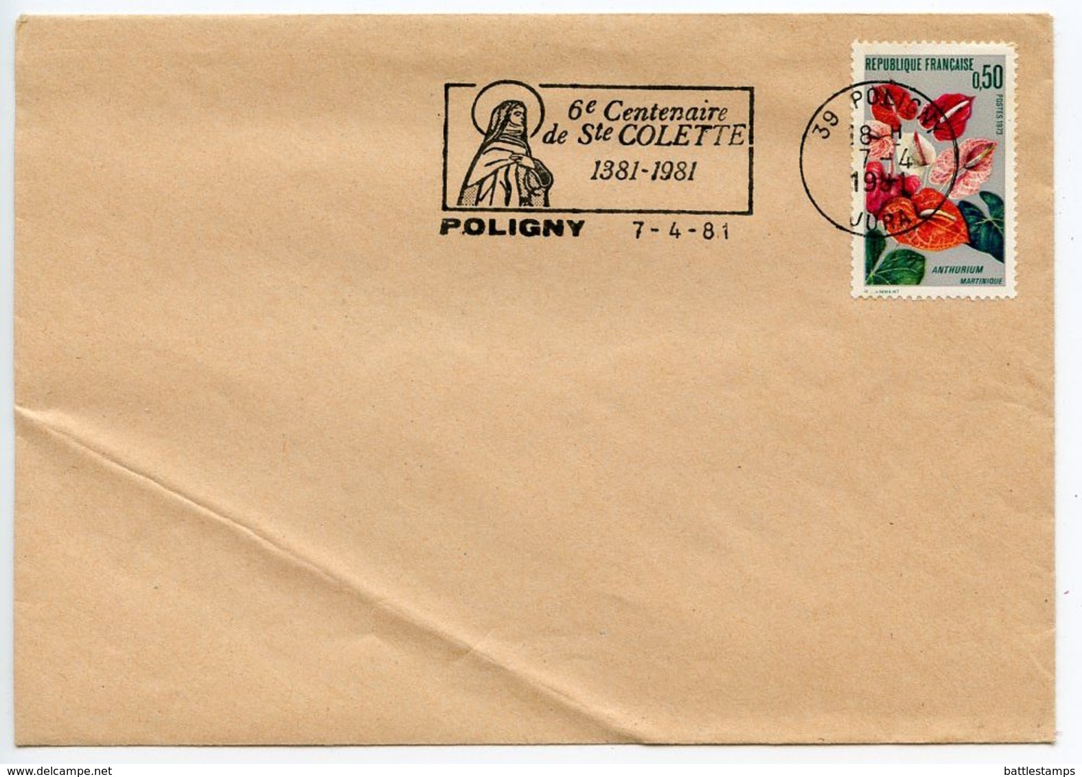 France 1981 Poligny Cover, 6th Centenary Of Saint Colette Postmark - Commemorative Postmarks