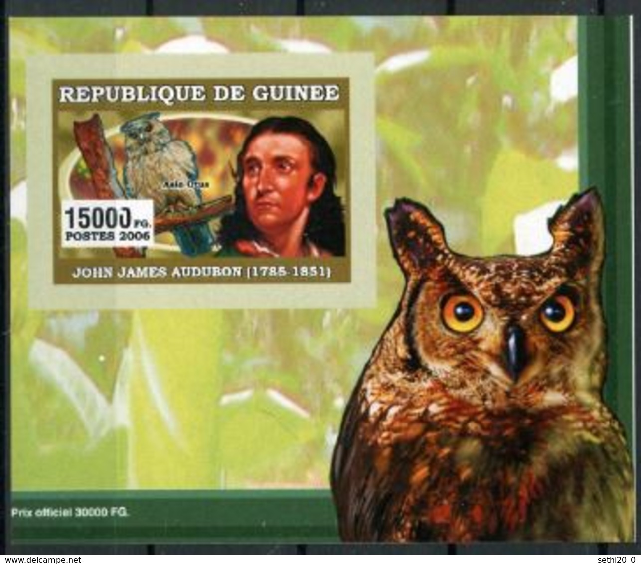 Guinée 2006 John James AUDUBON Bird Oiseau Owl Hiboux BF Luxe Imperf  Gommé MNH - Autres & Non Classés