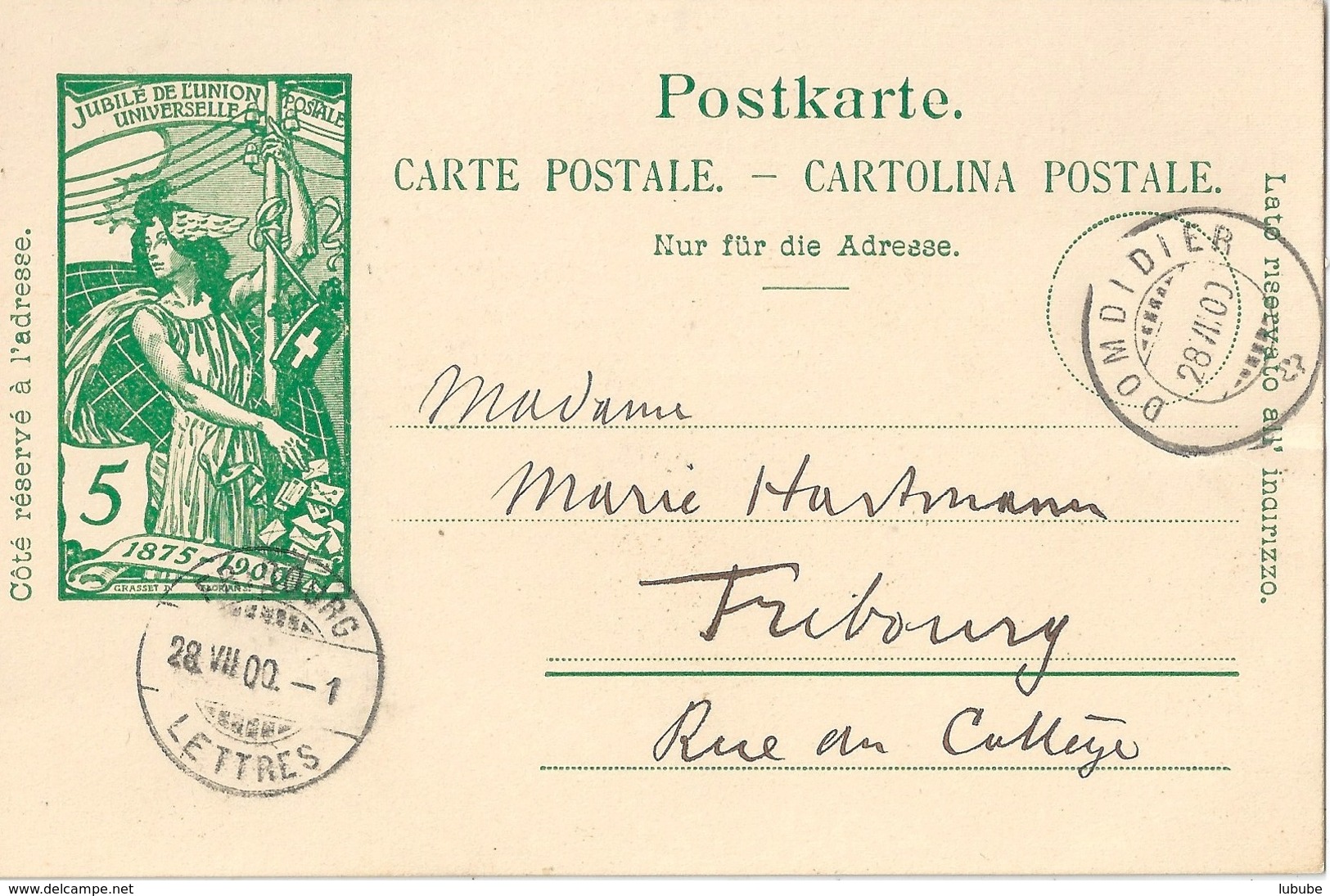 PK 31  UPU  Domdidier - Fribourg          1900 - Postwaardestukken