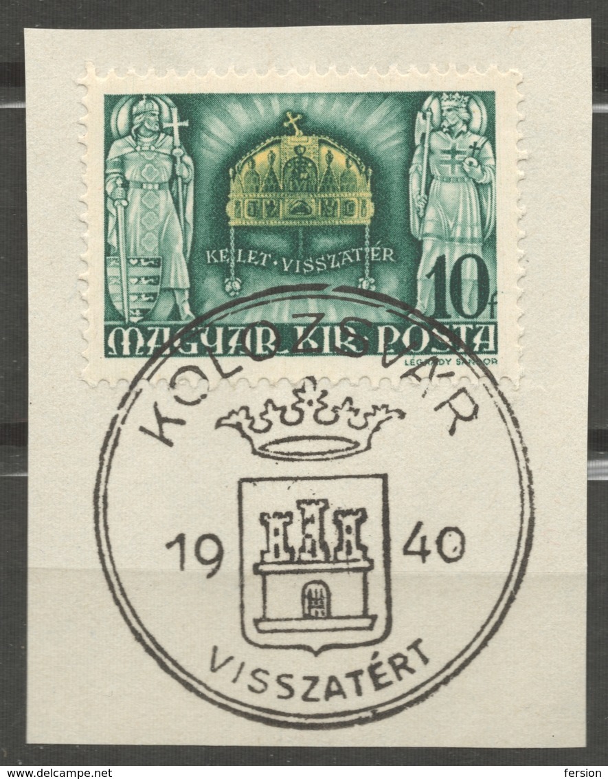 1940 Kolozsvár Cluj Napoca Stamping Occupation Revisionism WW2 WWII Romania Hungary Transylvania Comeback CUT Holy Crown - Transsylvanië