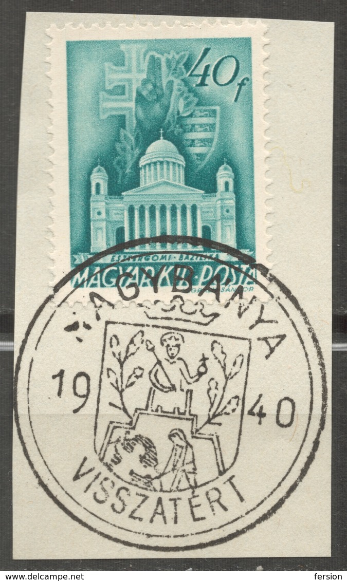 1940 Nagybánya Baia Mare Stamping Occupation Revisionism WW2 WWII Romania Hungary Transylvania CUT Esztergom Basilica - Transylvania