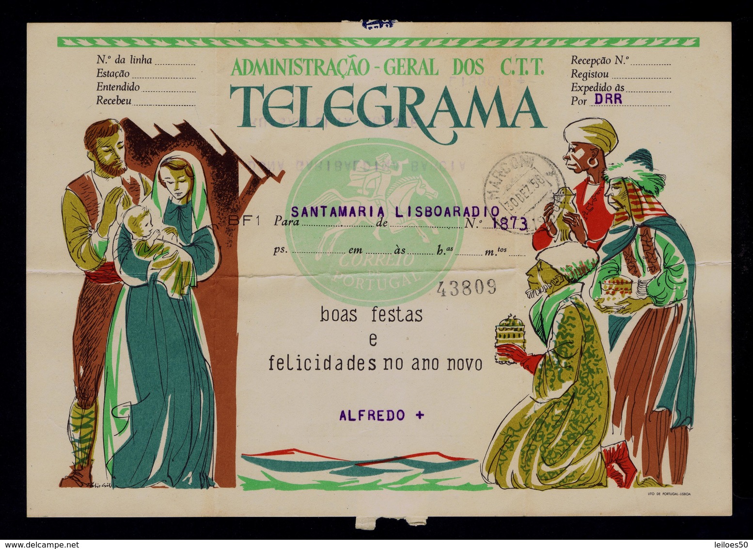 Christmas Noel Navidad Gold Presents Kings Presepe Telegram Télégramme Entier Postal Stationery Portugal #9750 - Noël