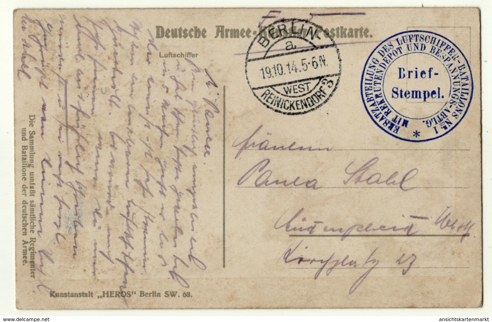 Luftschiffer, Uniform, Stempel Ersatzabteilung Luftschiffer Bataillon 1, Stempel Berlin Reinickendorf, Alte Ak 1914 - Fesselballons