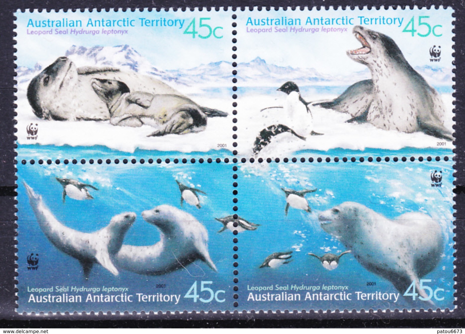 AAT 2001 Australia Antarctic Fauna Leopard Seal (Yv 145 To 148 ) MNH - Faune Antarctique