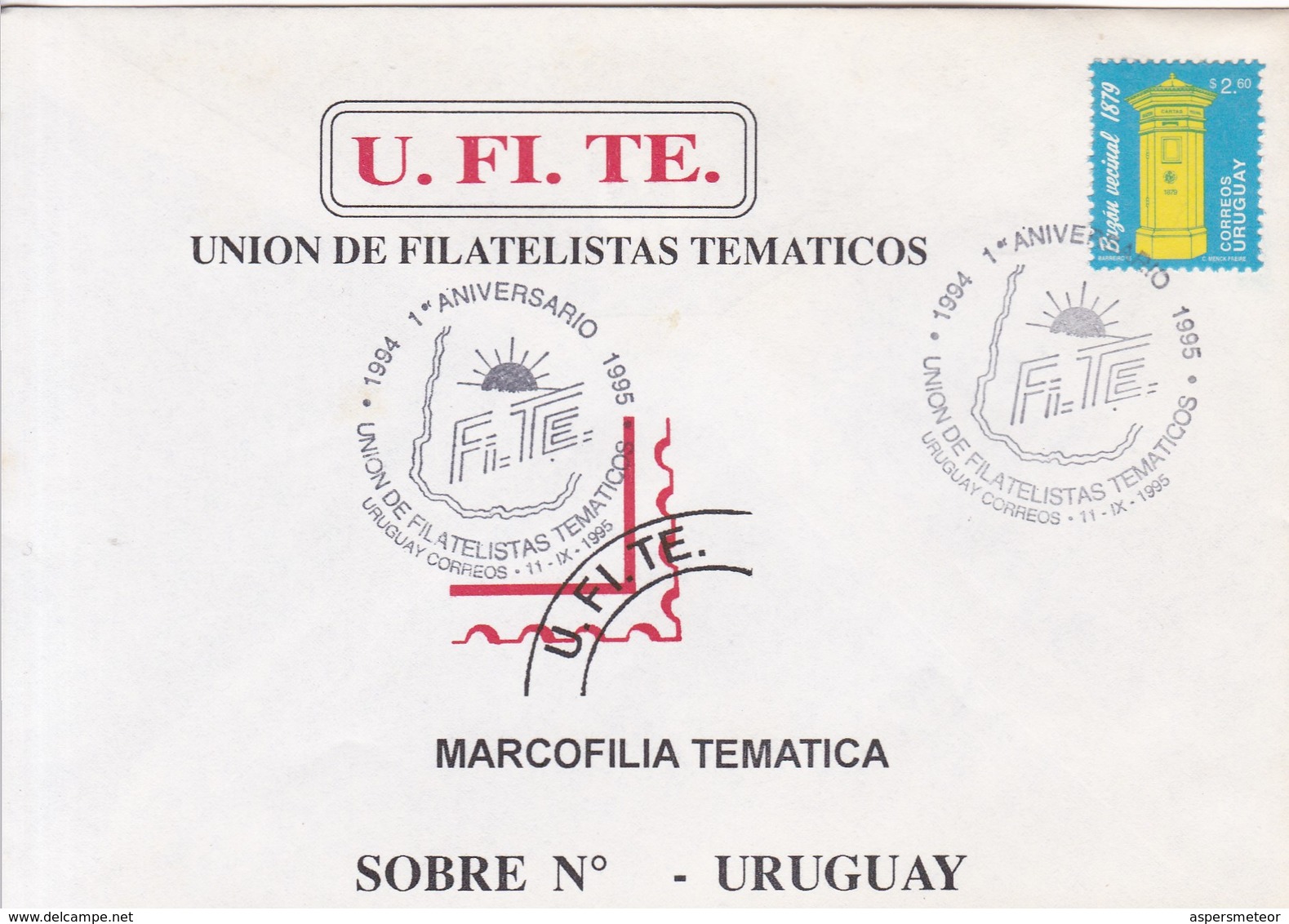 1°ANIVERSARIO UFITE UNION DE FILATELISTAS TEMATICOS. CORREOS URUGUAY. OBLIT 1995- BLEUP - Uruguay