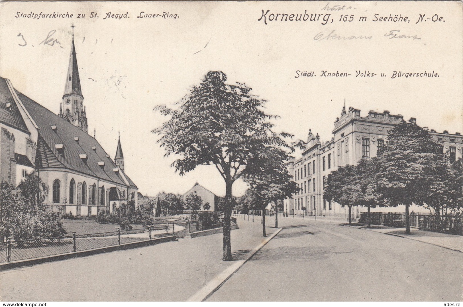 KORNEUBURG (NÖ) - Pfarrkirche, Laaer-Ring, Knaben- Volks- U.Bürgerschule, Gel.1908 - Korneuburg