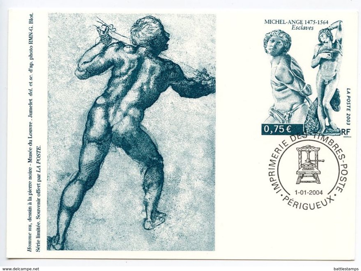 France 2004 Philatelic Souvenir Card, Michelangelo Slave Sculptures - Other & Unclassified