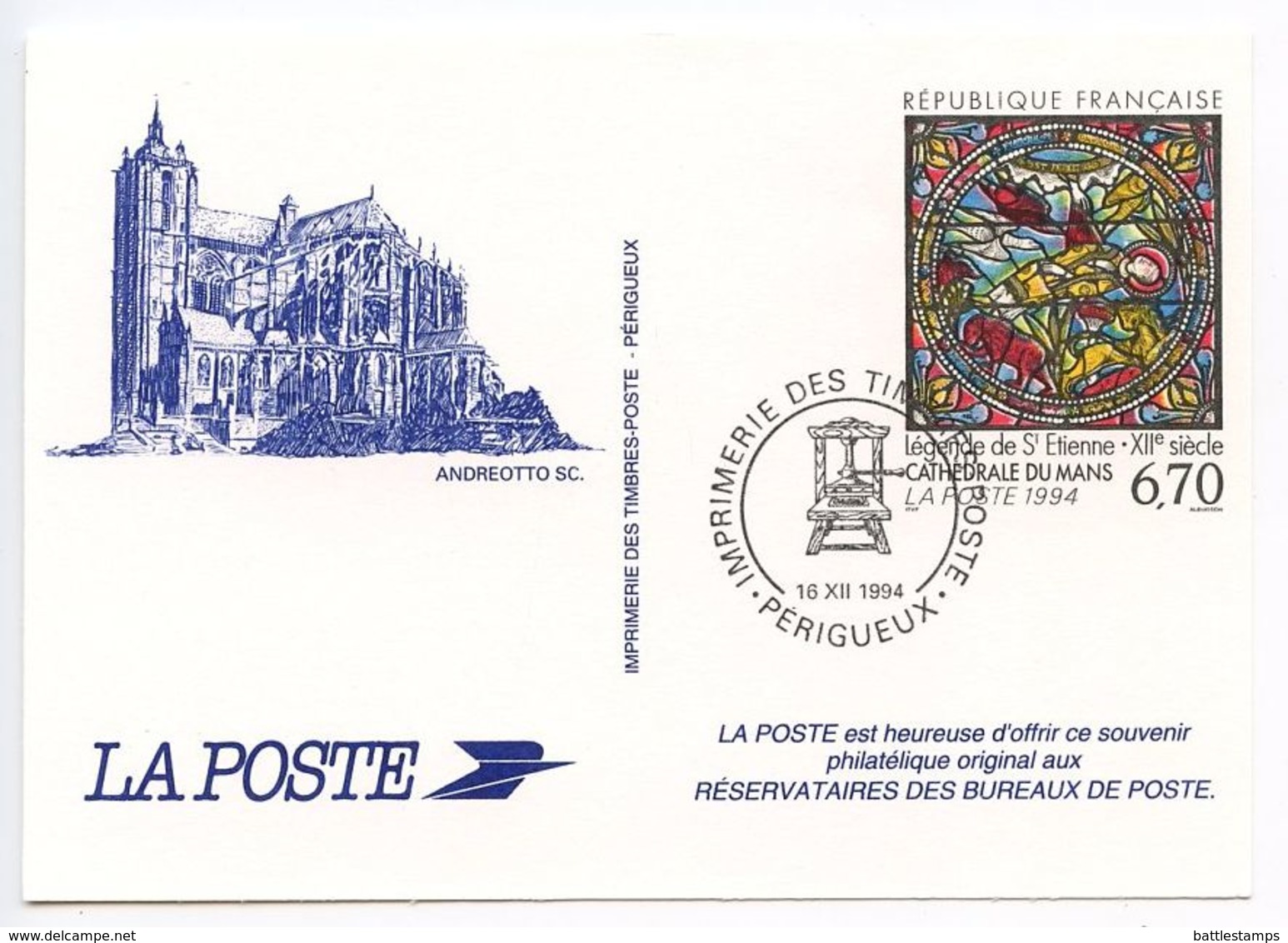 France 1994 Philatelic Souvenir Card, Stained Glass Window, St. Julian’s Cathedral - Other & Unclassified