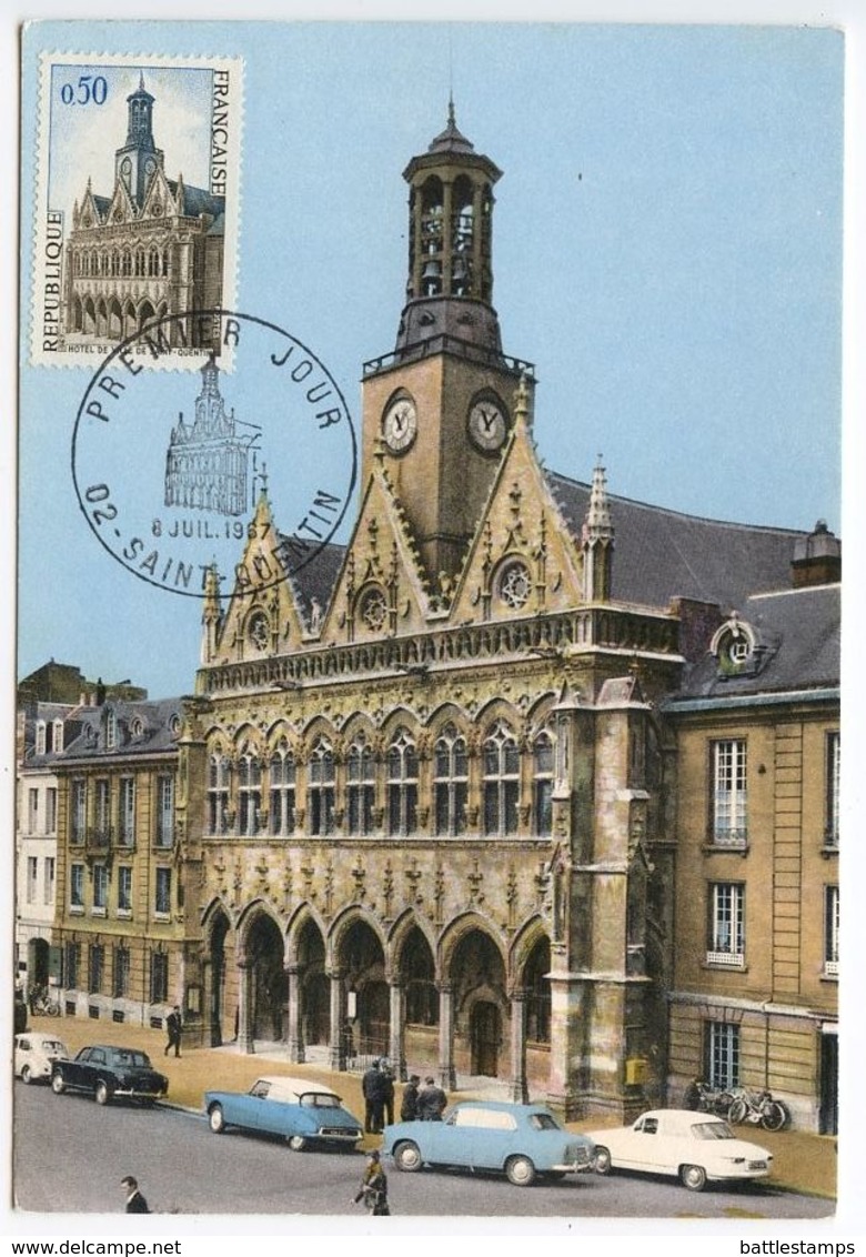 France 1967 Scott 1185 FDC Postcard Saint-Quentin City Hall - 1960-1969