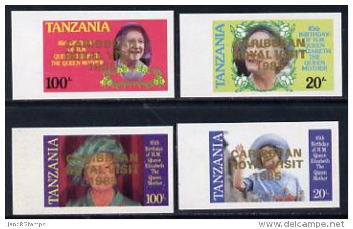 1916 Tanzania 1985 Life & Times Of HM Queen Mother Imperf Proof Set Of 4 With 'Caribbean Royal Visit 1985'  (royalty) - Tanzania (1964-...)