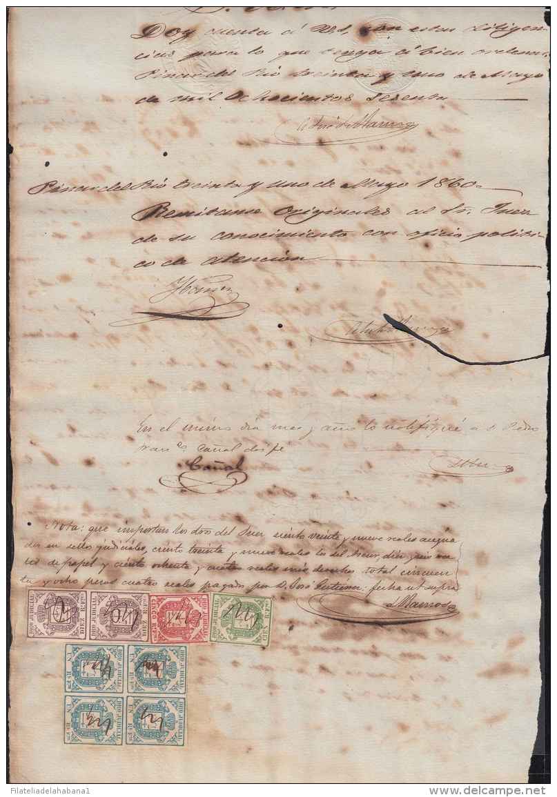 DER-89 CUBA SPAIN ESPAÑA (LG-1324) 1860 1,5,10,100R GREEN. DERECHO JUDICIAL REVENUE ORIGINAL DOC. - Strafport