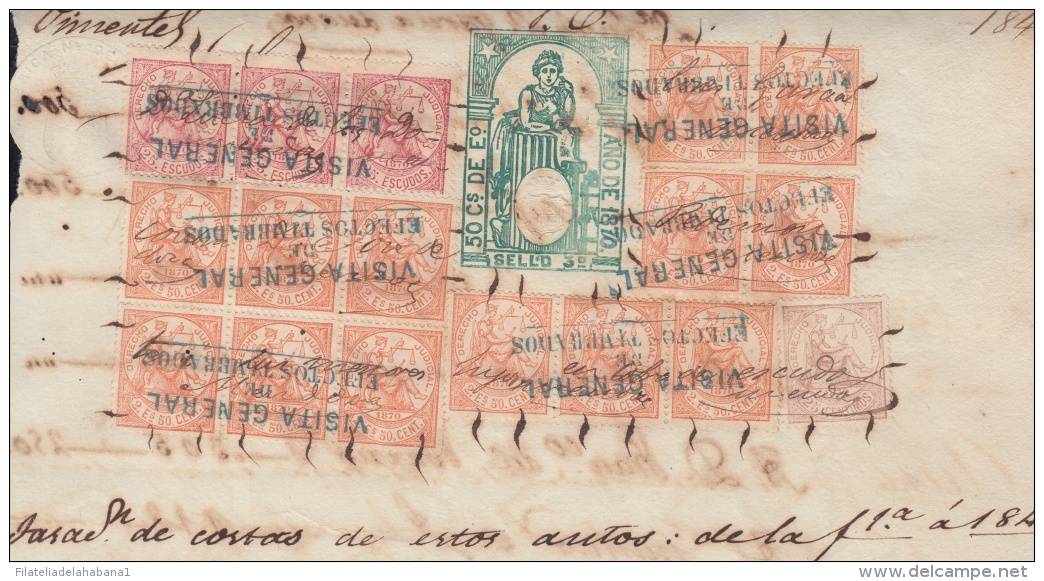 DER-101 CUBA SPAIN ESPAÑA (LG-1336) 1870 25E +2,5E DERECHO JUDICIAL REVENUE. MARCA VISITA GENERAL DE EFECTOS TIMBRADOS. - Strafport