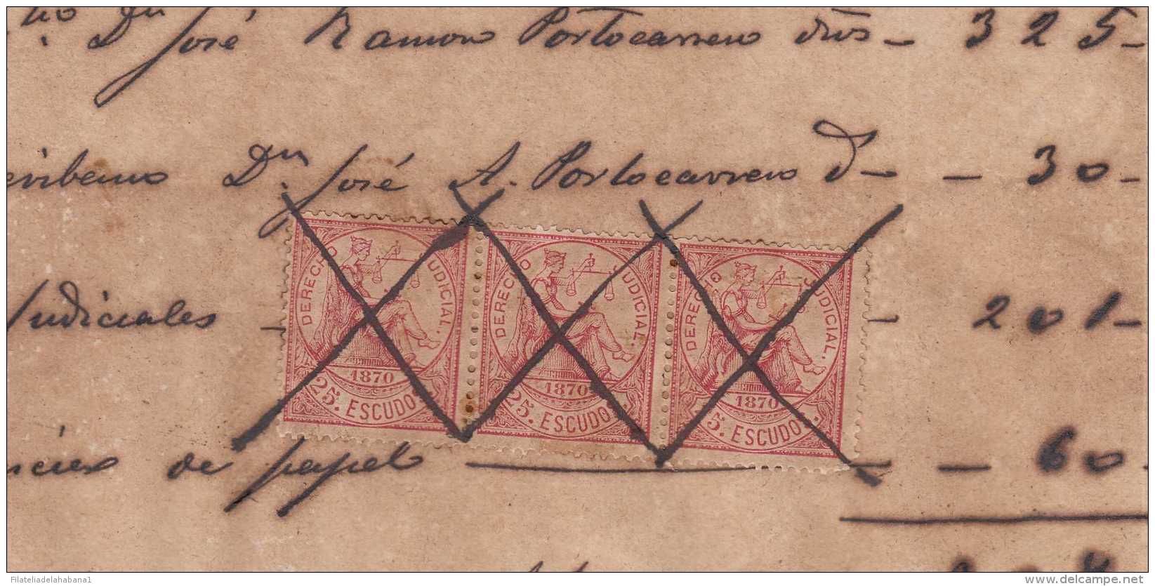 DER-106 CUBA SPAIN ESPAÑA (LG-1340) 1870 50c +25E DERECHO JUDICIAL REVENUE. ORIGINAL DOC. - Postage Due