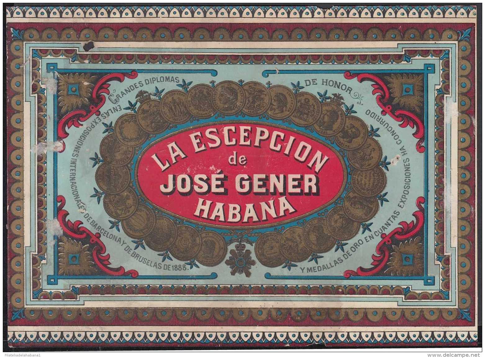 T131 CUBA SPAIN S.XIX. LA ESCEPCION DE JOSE GENER TOBACCO. HABILITACION DE TABACO. - Etiquetas