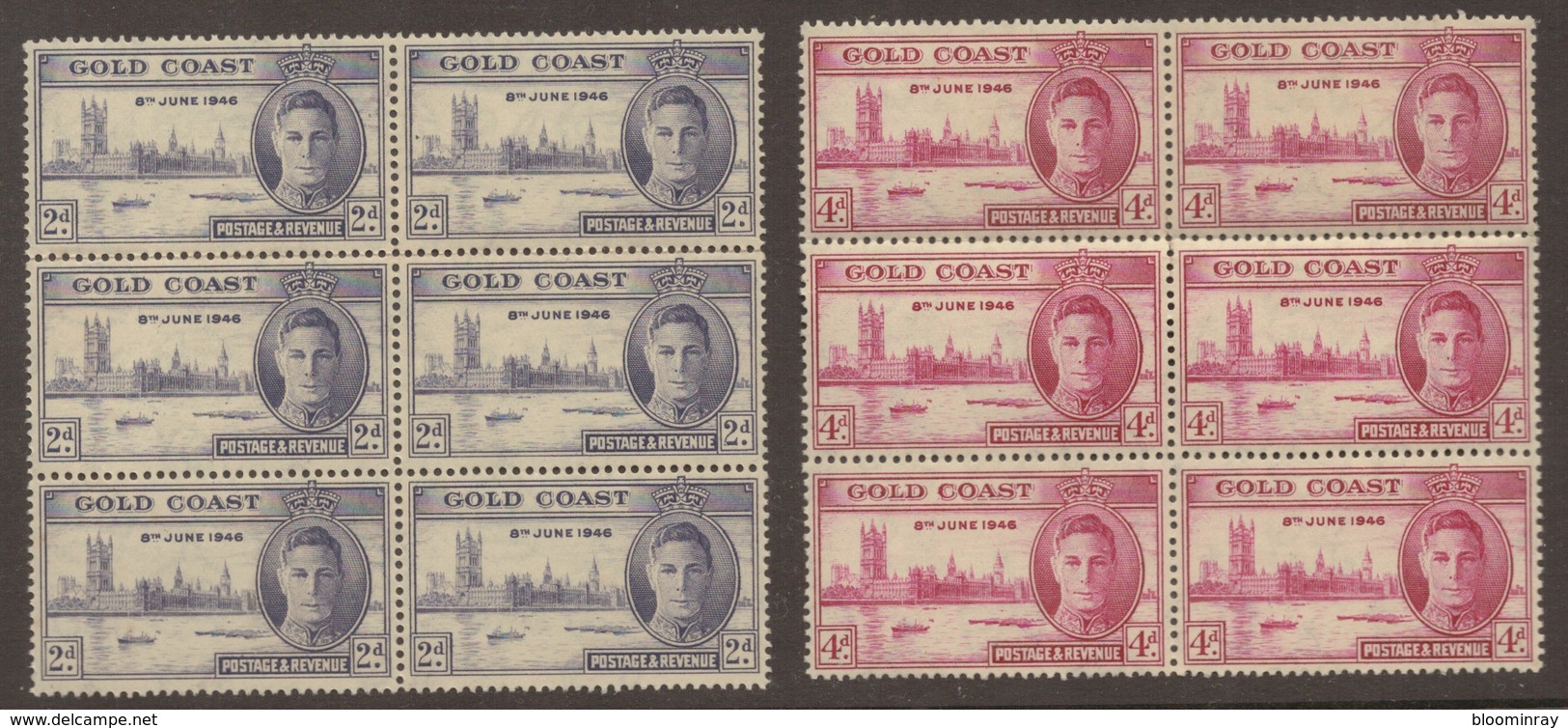 1946 GOLD COAST Victory KGV1 Block Of 6 MUH Stamps - SG 133-134 - SEE TEXT - Ghana (1957-...)