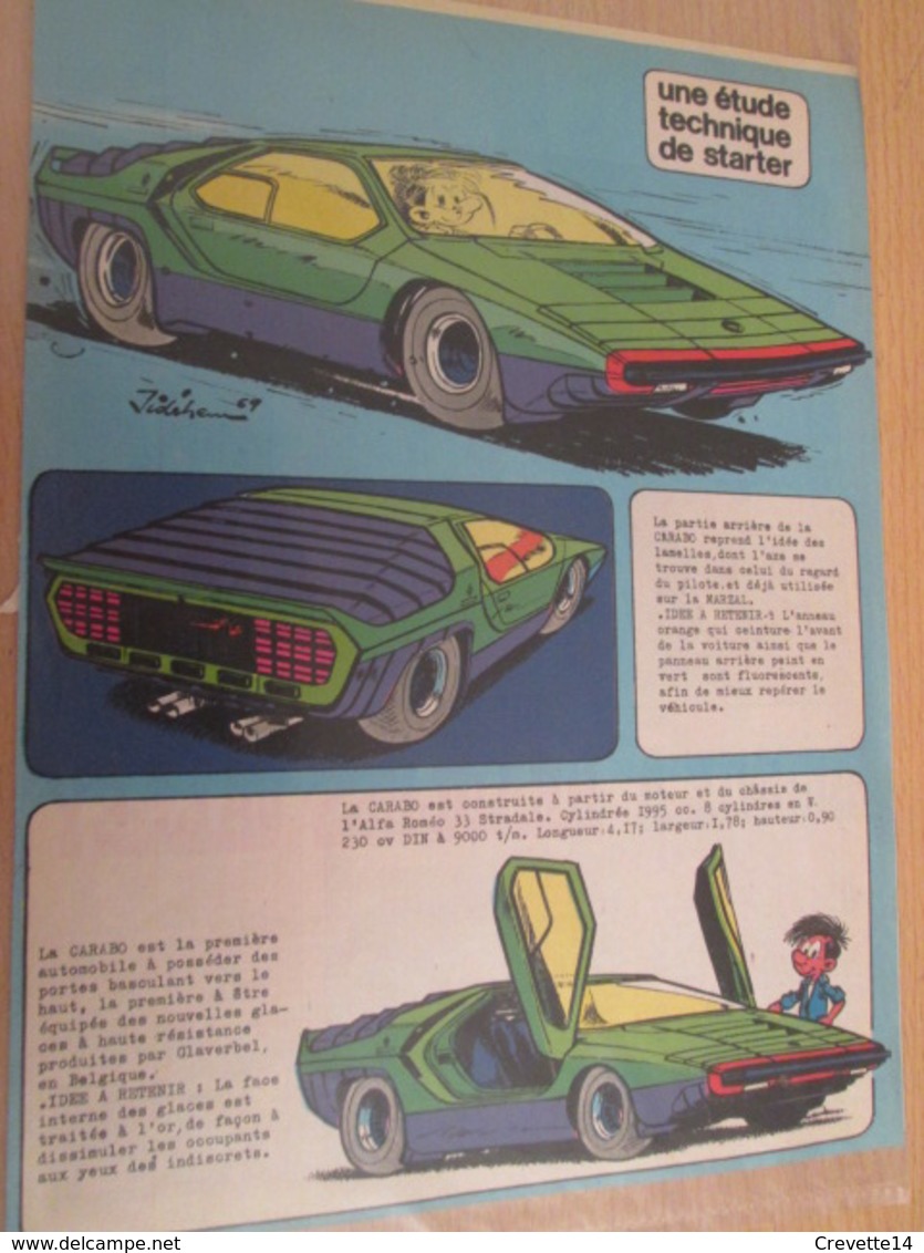 CLI618 Rubrique STARTER JIDEHEM : LA CARABO BERTONE , 2 Feuilles 2 Pages Découpées Dans Revue Spirou Des 60/70's - Auto/Moto