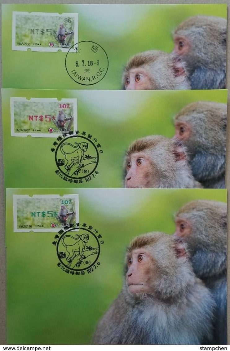 3 Colors Maxi Cards 2018 ATM Frama Stamp-Formosan Macaque Monkey- Forest WWF Unusual - Machine Labels [ATM]