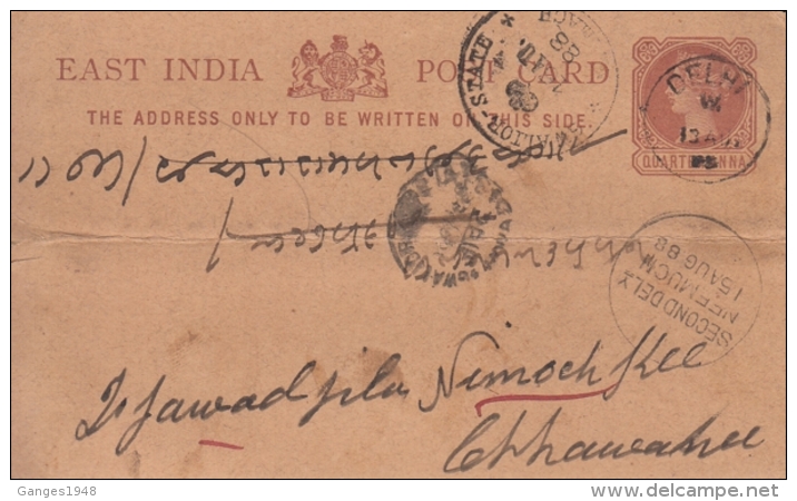 GWALIOR  Stae Delivery  QV East India 1/4A  Delhi  Post Card  #  11009  D Inde Indien - Gwalior