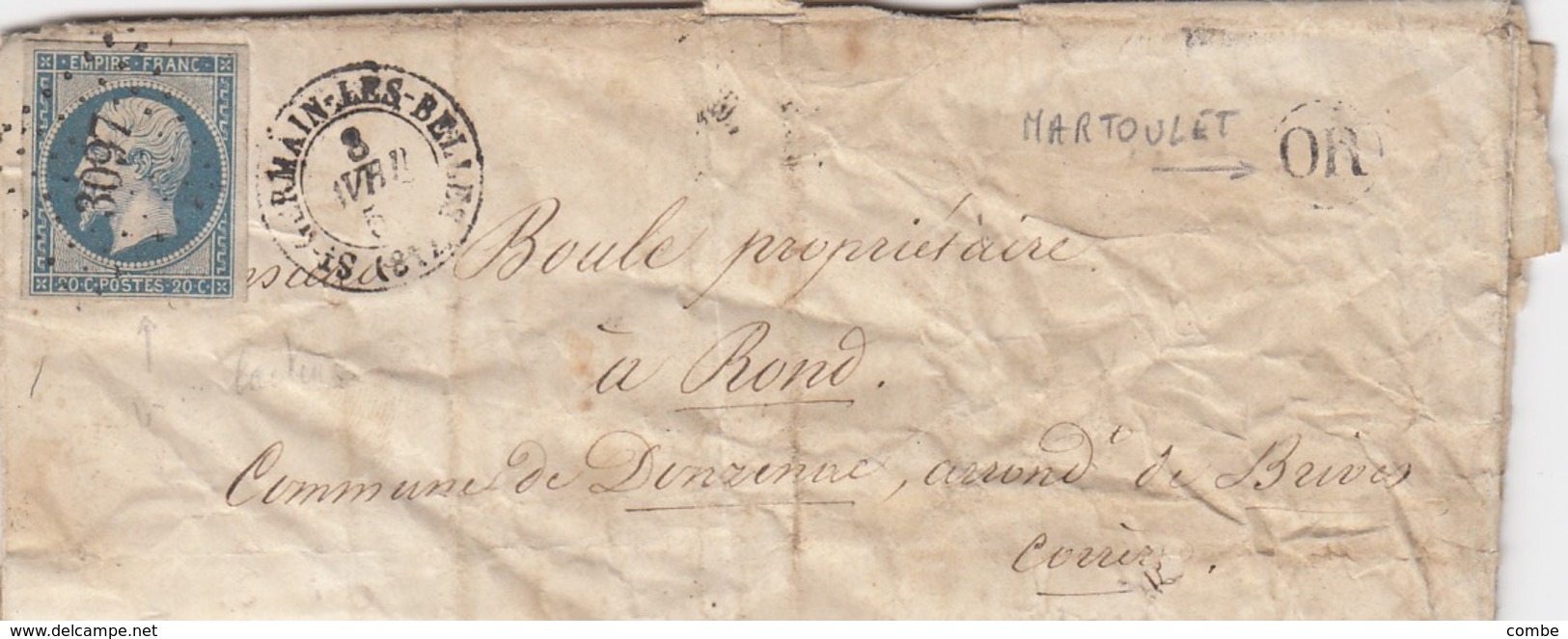 LETTRE. 8 AVRIL 55. HAUTE-VIENNE St GERMAIN-LES-BELLES. PC3097 . ORIGINE RURALE OR = MARTOULET / 1 - 1849-1876: Klassik