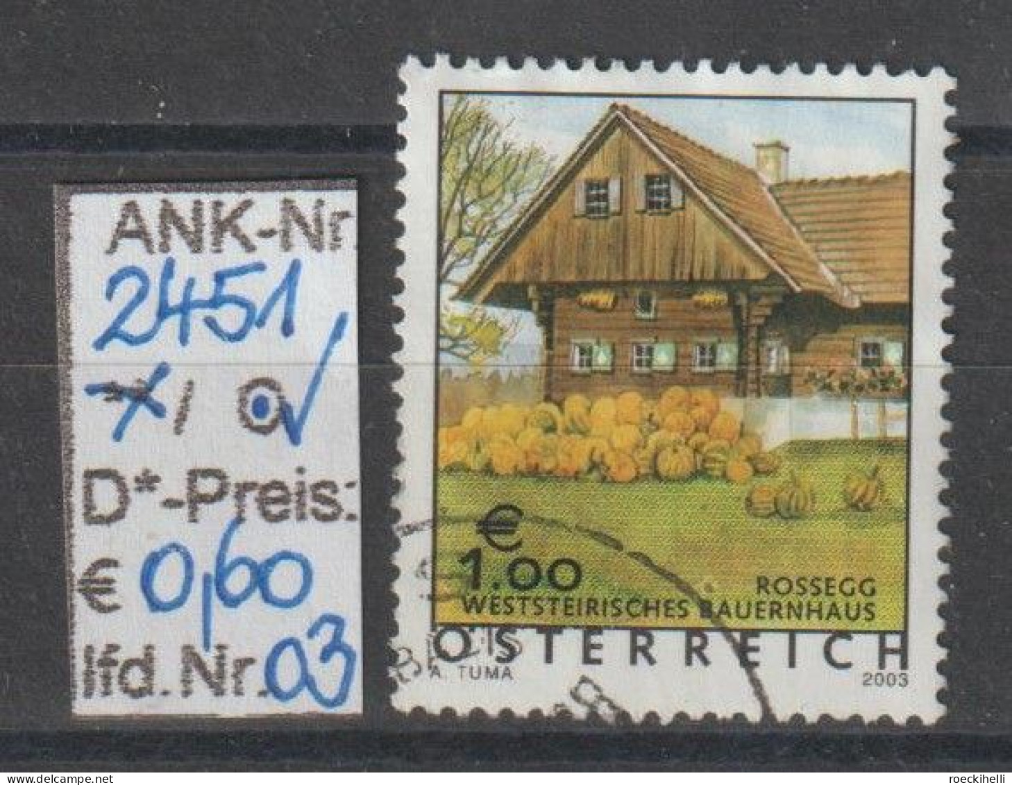 2003 - ÖSTERREICH - FM/DM "Ferienland Österr.- Bauernhaus Rossegg" - O Gestempelt - S. Scan  (2451o 01-04,06-09  At) - Gebraucht