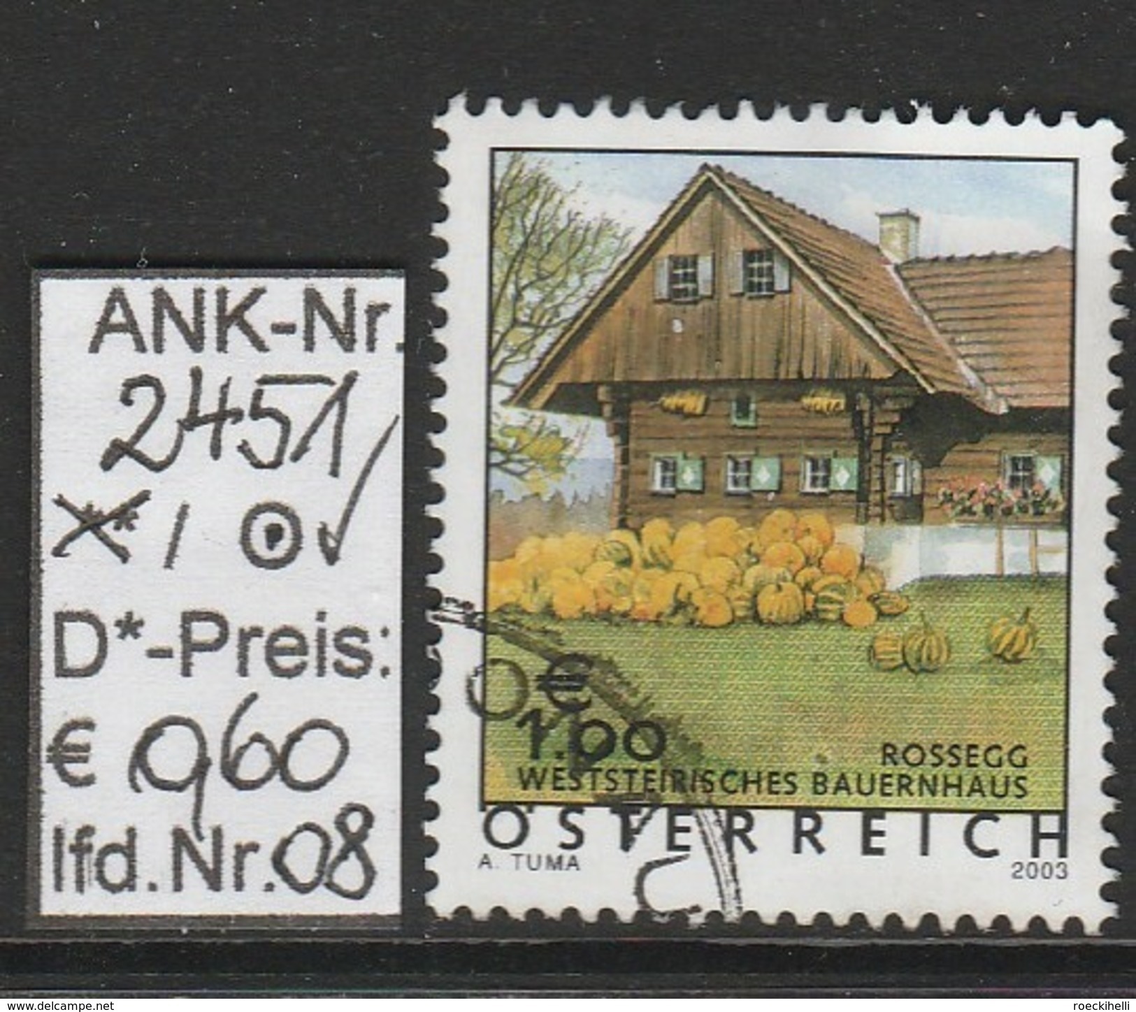 2003 - ÖSTERREICH - FM/DM "Ferienland Österr.- Bauernhaus Rossegg" - o gestempelt - s. Scan  (2451o 01-04,06-09  at)