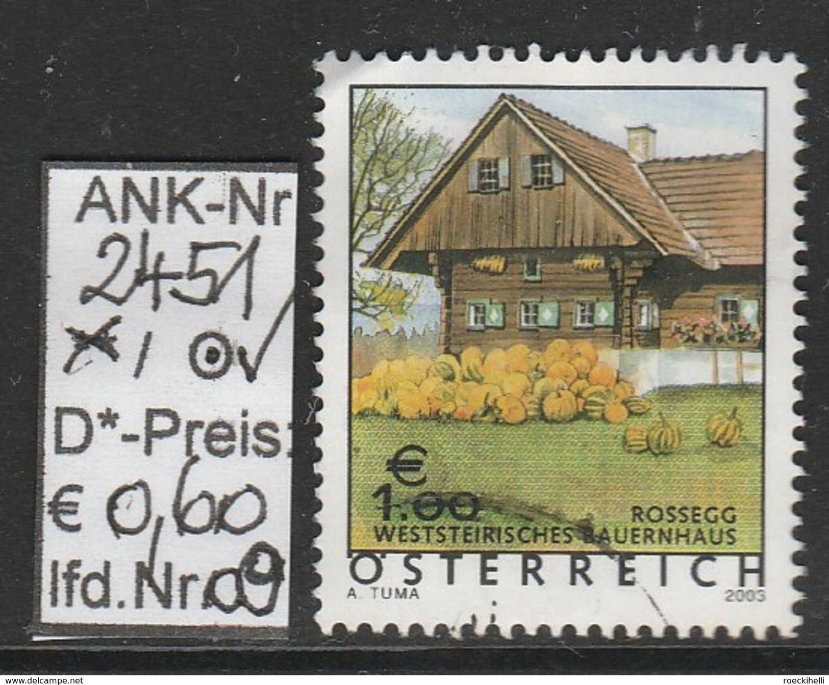 2003 - ÖSTERREICH - FM/DM "Ferienland Österr.- Bauernhaus Rossegg" - o gestempelt - s. Scan  (2451o 01-04,06-09  at)